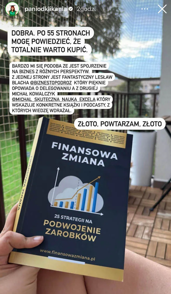 Recenzja czytelniczki w relacji na Instagramie